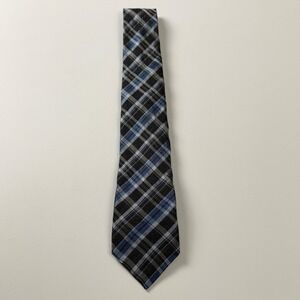 John‎ Varvatos Blue Gray Plaid Check Pattern Modern Tie USA